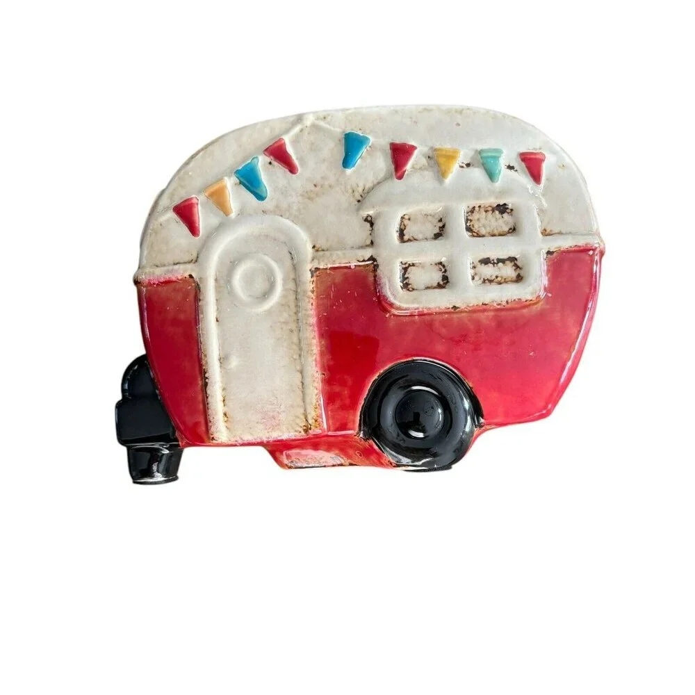 Ceramic Card Mail Holder Trailer Camper‎ Red White Quirky Whimsical Fun Decor